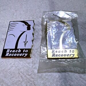 Reach to Recovery Breast Cancer Awareness Enamel Lapel Pins Gold White Set of 2